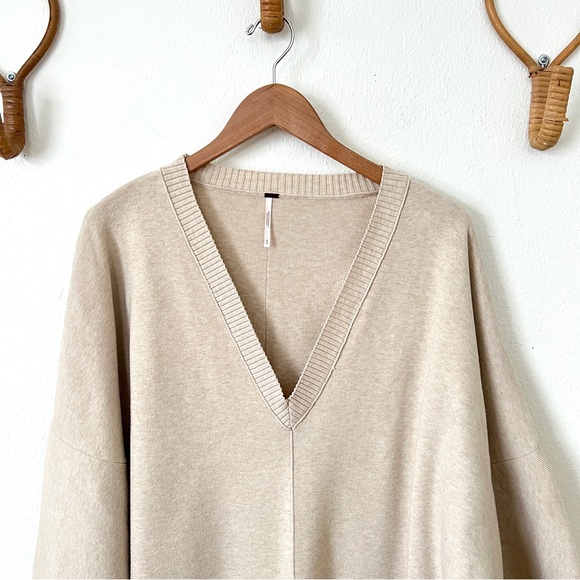 Free People Oversized Cream Sweater Midi Dress with Balloon Sleeves - Picture 2 of 11